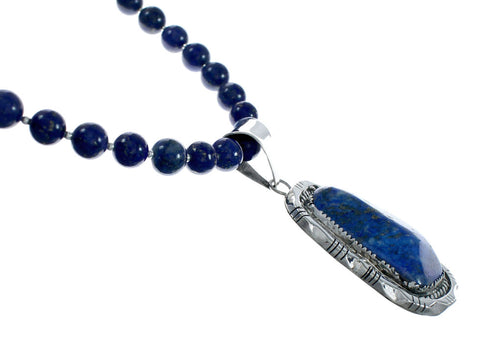 Navajo Lapis Sterling Silver And Bead Pendant Necklace Set X10693